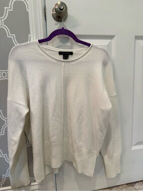 French Connection Ivory Crewneck Sweater with Center Seam